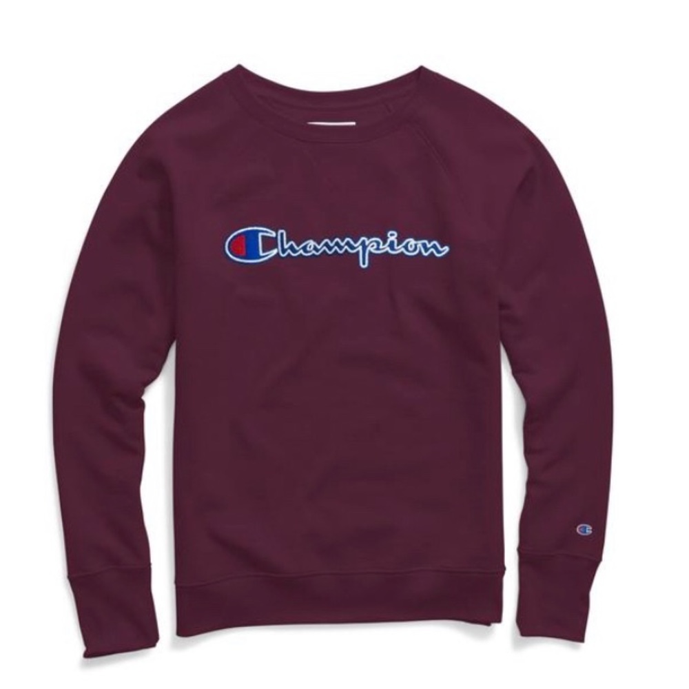 purple champion crew neck (size: youth large)
